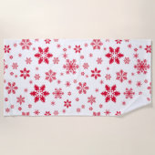 スノーフレーク・パターン、赤い雪、雪、白 ビーチタオル (正面)