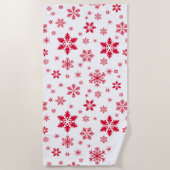 スノーフレーク・パターン、赤い雪、雪、白 ビーチタオル (正面)