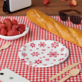 スノーフレーク・パターン、赤い雪、雪、白 ペーパープレート