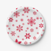 スノーフレーク・パターン、赤い雪、雪、白 ペーパープレート (正面)