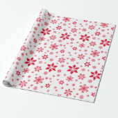 スノーフレーク・パターン、赤い雪、雪、白 ラッピングペーパー (アンロールド)