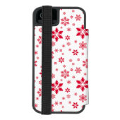 スノーフレーク・パターン、赤い雪、雪、白 INCIPIO iPhoneウォレットケース (フォリオ裏面)
