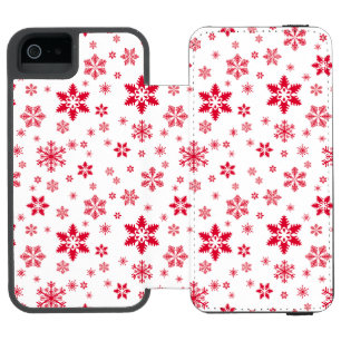 スノーフレーク・パターン、赤い雪、雪、白 iPhone SE/5/5sウォレットケース