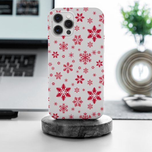 スノーフレーク・パターン、赤い雪、雪、白 iPhoneケース