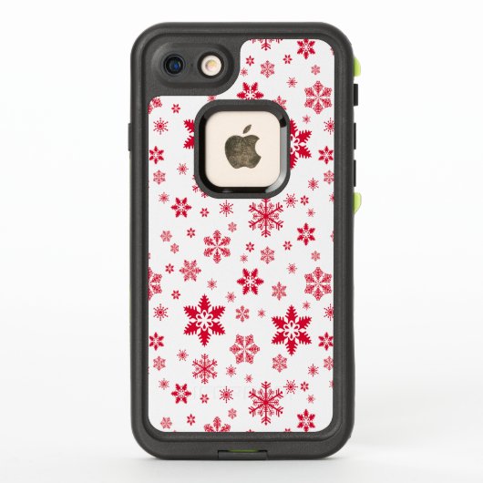 スノーフレーク・パターン、赤い雪、雪、白 LifeProof iPhoneケース (裏面)