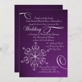 スノーフレーク・パープル冬の結婚式 招待状 (正面/裏面)