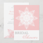 スノーフレーク ピンクと白の冬のウェディング ブライダル シャワー 招待状 (正面/裏面)
