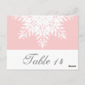 スノーフレーク・ピンク、白い冬の結婚式のテーブル番号 ポストカード (裏面)