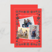 スノーフレーク フレーム 赤 3 枚の写真 - 3x5 クリスマス カード (正面/裏面)