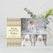 スノーフレーク・ブラウンセーター暖かい冬の願い3写真 シーズンカード (スタンド正面)