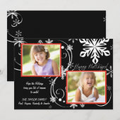 スノーフレーク ブラックアウト - フォト ホリデー カード (正面/裏面)