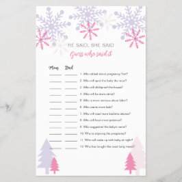 スノーフレーク ベビーシャワー 誰が言ったゲーム チラシ