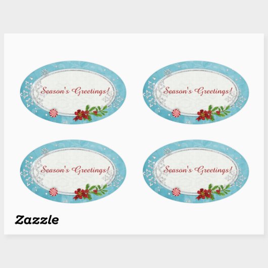 スノーフレーク&ペパーミントホリデーパーソナライズされた 楕円形シール (シート)