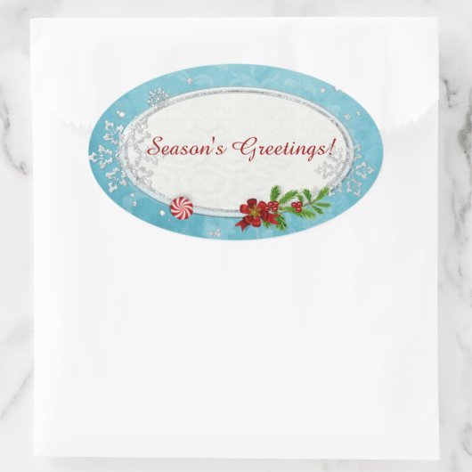 スノーフレーク&ペパーミントホリデーパーソナライズされた 楕円形シール (バッグ)