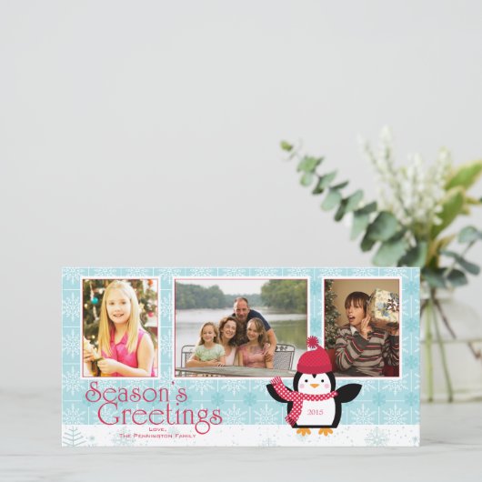 スノーフレーク・ペンギン・シーズンの挨拶3枚の写真カード シーズンカード (スタンド正面)
