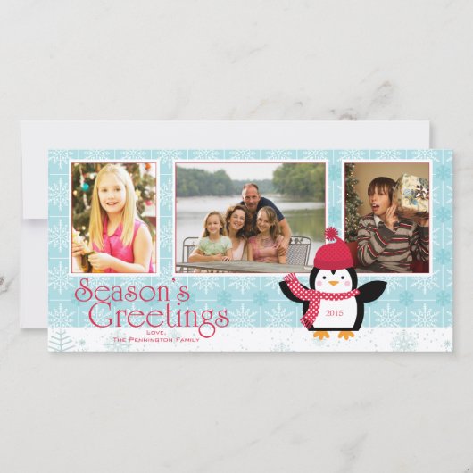 スノーフレーク・ペンギン・シーズンの挨拶3枚の写真カード シーズンカード (正面)