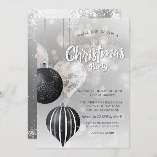 スノーフレーク、ボールシルバークリスマスカンパニー 招待状 (正面/裏面)