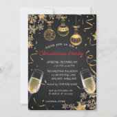 スノーフレーク、ボール、紙吹雪企業のクリスマスパーティー 招待状 (正面)
