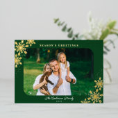 スノーフレーク ラウンドコーナー 写真 クリスマス ゴールド 箔シーズンカード (立ち正面)