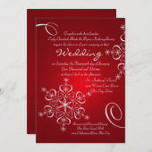 スノーフレーク・レッド・ウィンター・ウェディング 招待状 (正面/裏面)
