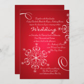 スノーフレーク レッド 2 冬のウェディング 招待状 (正面/裏面)