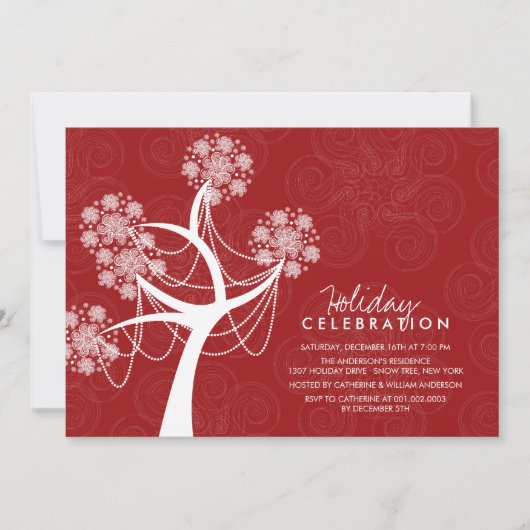 スノーフレーク&装飾用ツリーホリデーパーティー招待状 招待状 (正面)