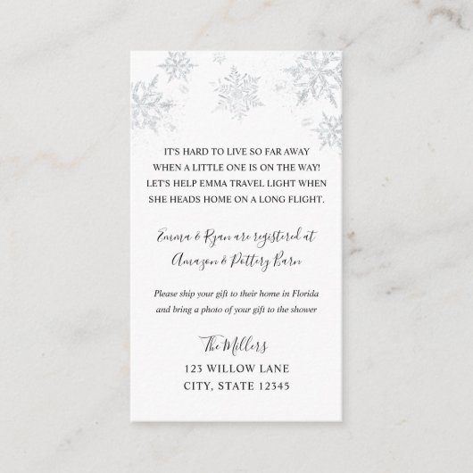スノーフレーク 長距離ベビーシャワー挿入 エンクロージャーカード (正面)