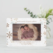 スノーフレーク(雪)の静かな写真の誕生のお知らせ シーズンカード (スタンド正面)