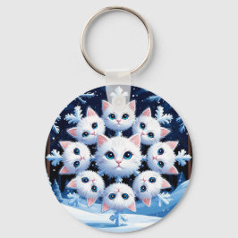 スノーフレーク・顔をキュートな白猫 キーホルダー