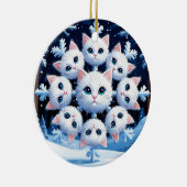 スノーフレーク・顔をキュートな白猫 セラミックオーナメント (右)