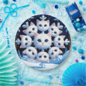 スノーフレーク・顔をキュートな白猫 ペーパープレート (パーティー)