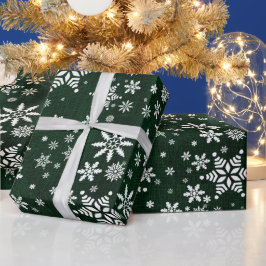 スノーフレーク – Dark Green Burlapテクスチャ ラッピングペーパー