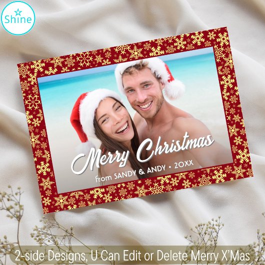 スノーフレークChristmas Script Photo 2サイドデザイン シーズンカード