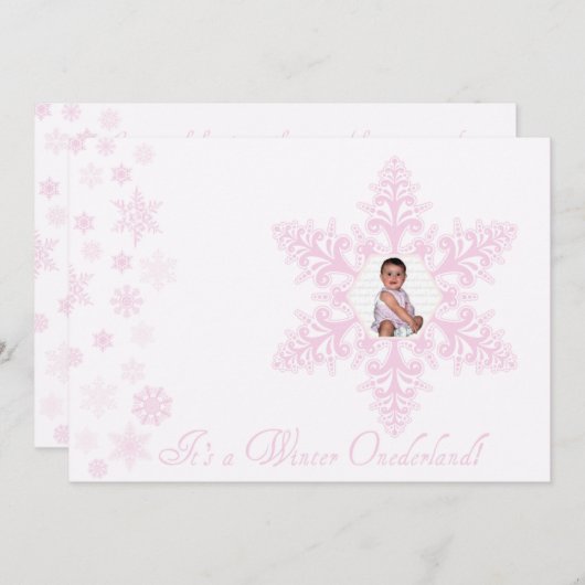 スノーフレークOnederland 1stバースデーピンク 招待状 (正面/裏面)