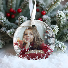 スノーフレームミニマル2枚フォト名前をカスタムするスクリプト セラミックオーナメント