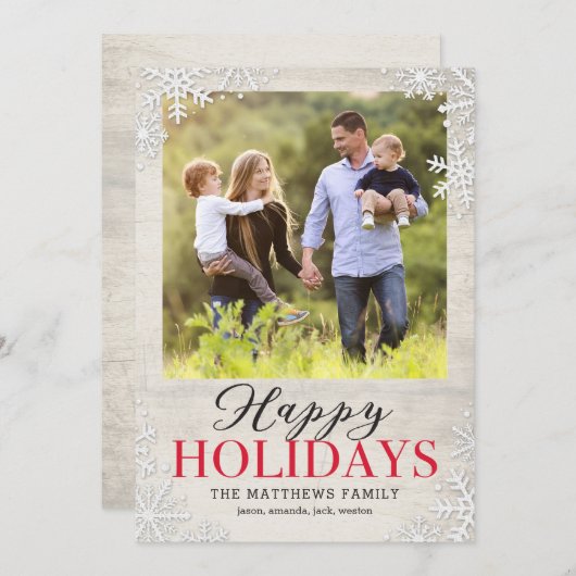 スノーフレ素朴ークハッピーホリデーズフォトカード シーズンカード (正面/裏面)