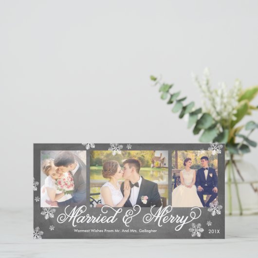 スノーフレ結婚したークとメリー3-Photoホリデーカード シーズンカード (スタンド正面)