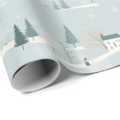 スノーブルーミニマリストクリスマスビレッジ ラッピングペーパー (ロールコーナー)