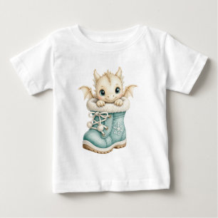 スノーブーツを履いたかわいい冬の赤ちゃんドラゴン キッズ ベビーTシャツ