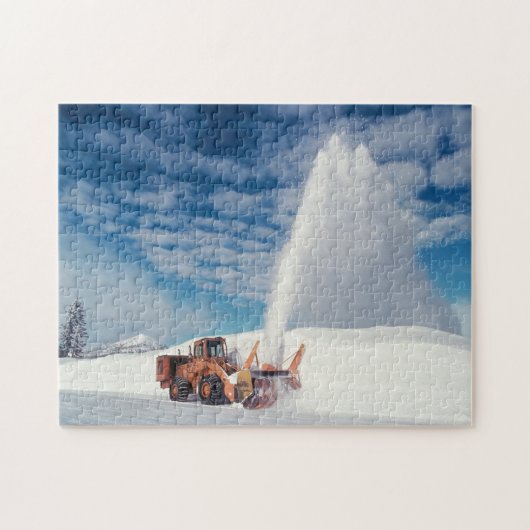 スノープラウが雪を除去するクレーター湖国立公園 ジグソーパズル (横)