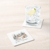 スノープレイスホームマウンテンキャビンクリスマス スクエアペーパーコースター (インサイチュ)