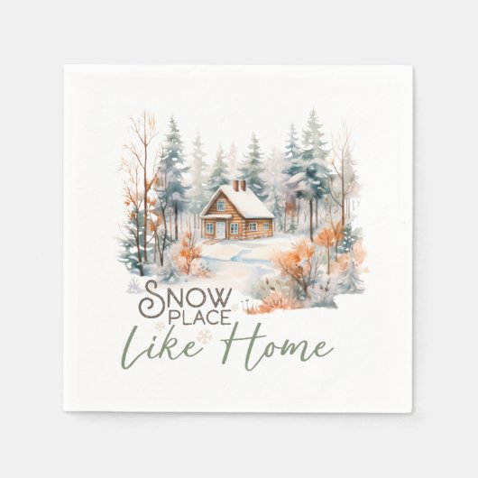 スノープレイスホームマウンテンキャビンクリスマス スタンダードカクテルナプキン (正面)