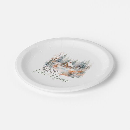 スノープレイスホームマウンテンキャビンクリスマス ペーパープレート (アングル)