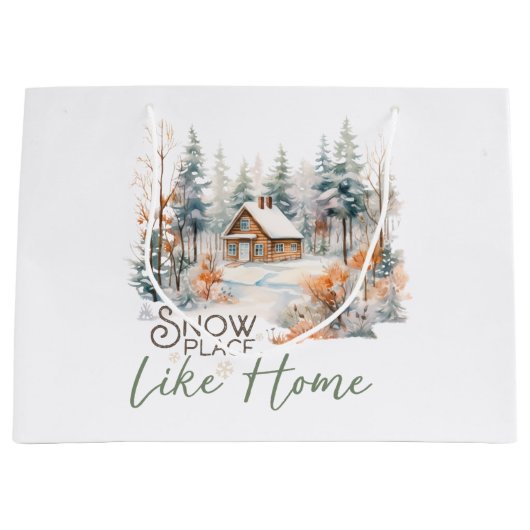 スノープレイスホームマウンテンキャビンクリスマス ラージペーパーバッグ (正面)