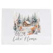 スノープレイスホームマウンテンキャビンクリスマス ラージペーパーバッグ (裏面)