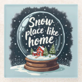 スノープレイスライクホームホリデイ引用文 ガラスコースター (正面)