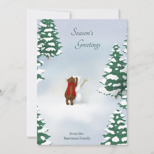 スノーベアのパーソナライズド ウッドランド ホリデー ノートカード (正面)