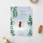 スノーベアのパーソナライズド ウッドランド ホリデー ノートカード (正面/裏面インサイチュ)