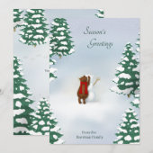スノーベアのパーソナライズド ウッドランド ホリデー ノートカード (正面/裏面)