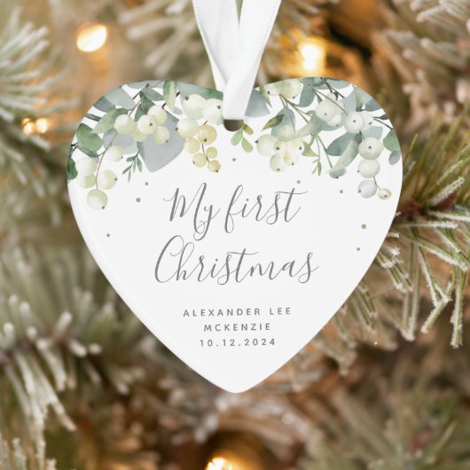 スノーベリーベビーの初めてのクリスマス写真ハート オーナメント (ツリー)